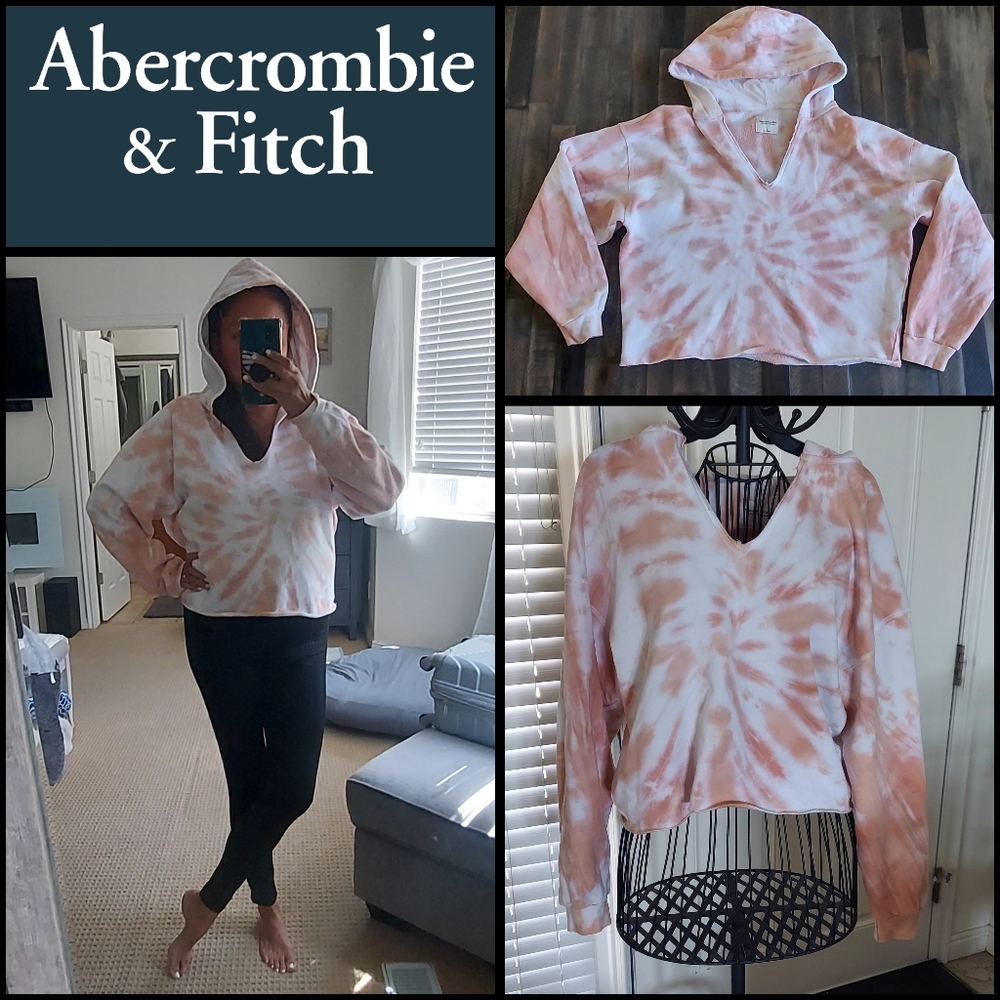 Abercrombie & Fitch peach tie-dye vneck hoodie size Large